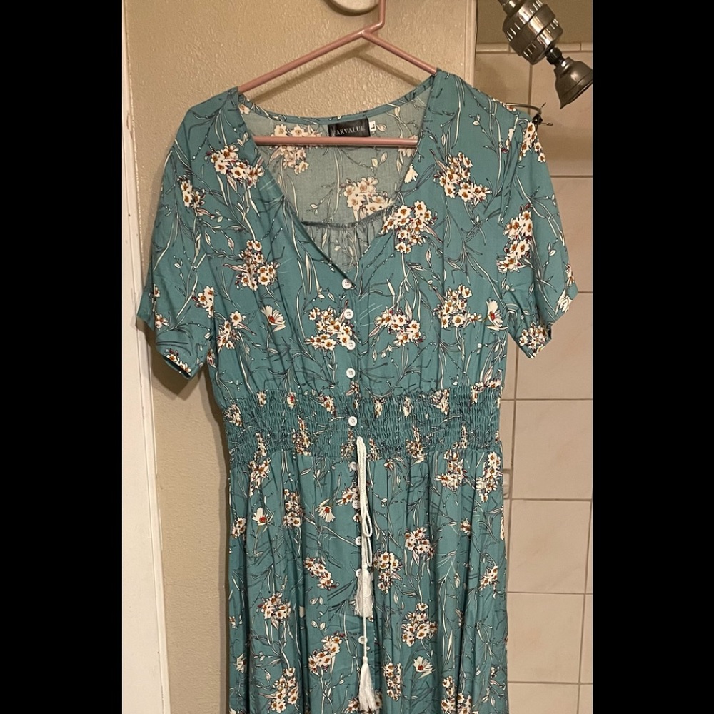 Long floral dress.